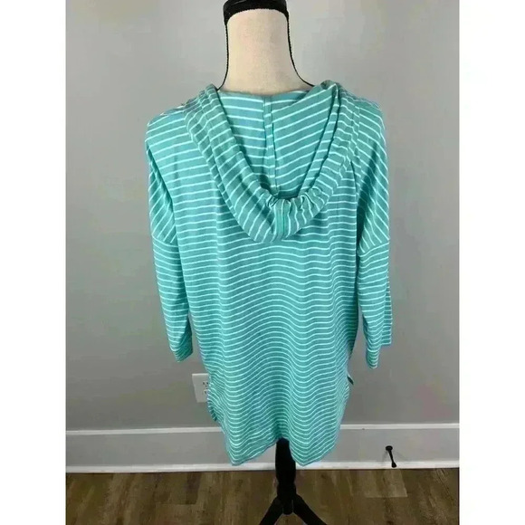Coolibar Key Colony Beach Hoodie Blue Striped Tassel UPF 50 Stretch S - Picture 7 of 12